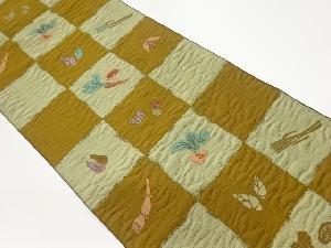 市松に野菜・波模様織出し名古屋帯